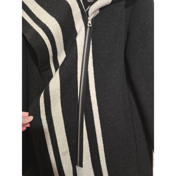 VINCE CAMUTO Wool Blend Striped Asymmetrical Hooded Long Coat Small Black Gray - Picture 9 of 16